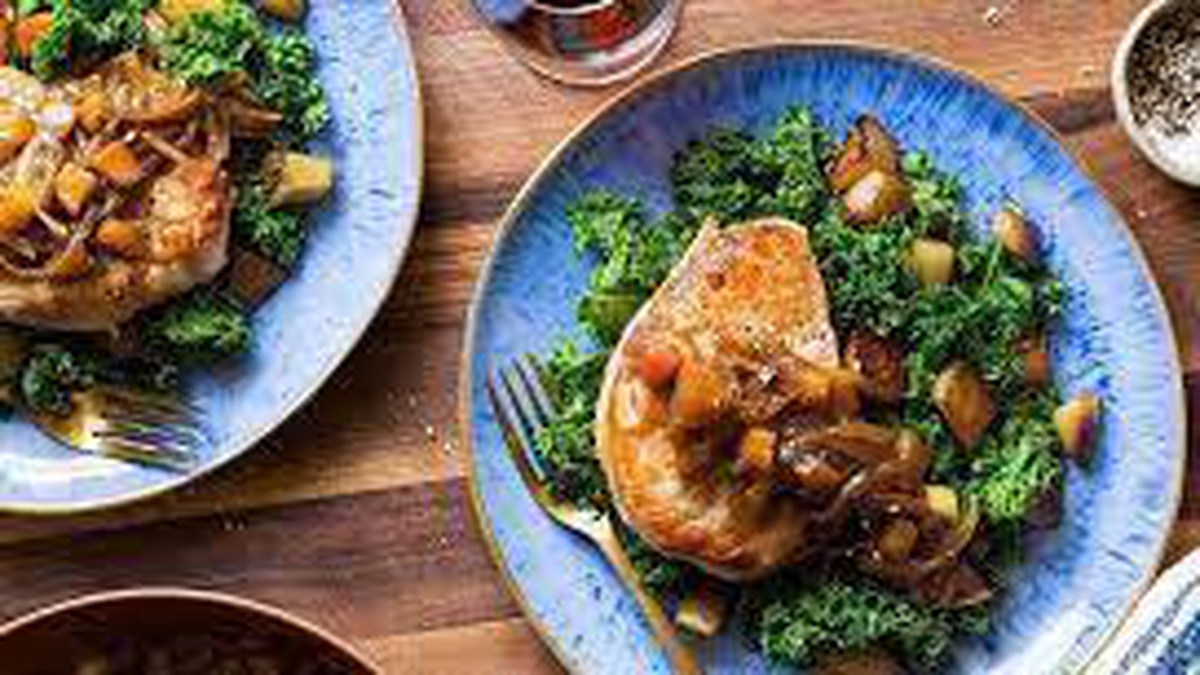 Nevens Recipes Maple glazed Pork Chops with Pear and Rocket