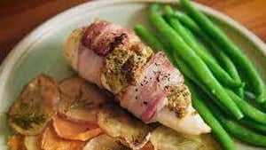 Pesto-stuffed Chicken Breasts with Rustic Mixed Potatoes