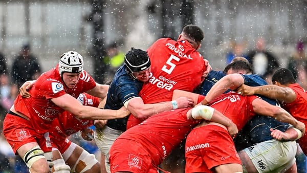 Leinster's James Ryan attempts to repel a Toulouse maul