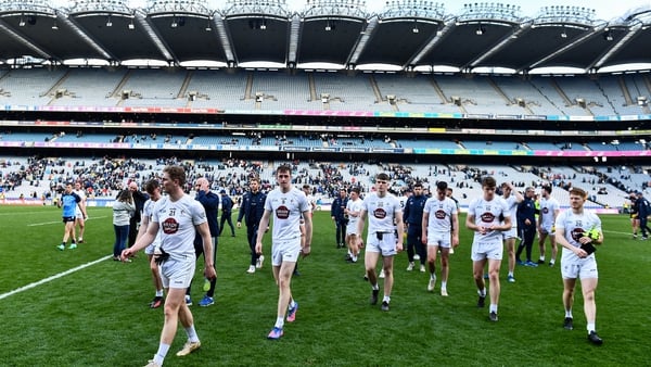 Kildare players leave the Croke Park pitch after their narrow loss to Dublin