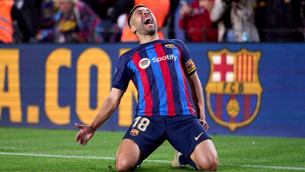 An ecstatic Jordi Alba celebrates his late winner for Barca