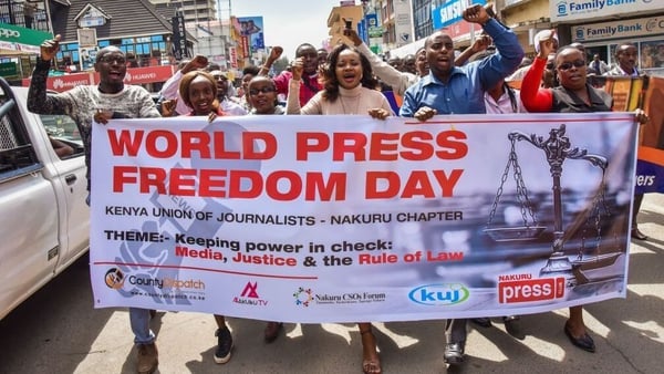 Journalists marching in Kenya on World Press Freedom Day in 2018