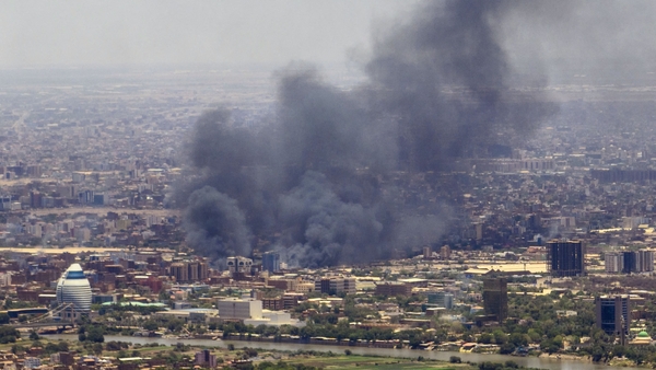 Smoke billows during fighting in the Sudanese capital Khartoum