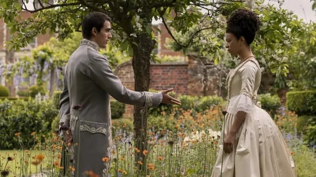 Corey Mylchreest as Young King George and India Amarteifio as Young Queen Charlotte (Handout/PA)