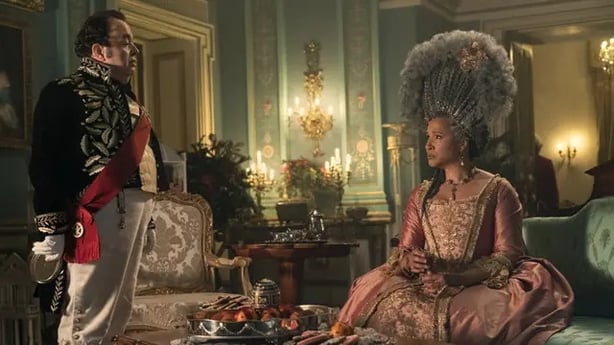 Hugh Sachs as Brimsley and Golda Rosheuvel as Queen Charlotte (Handout/PA)