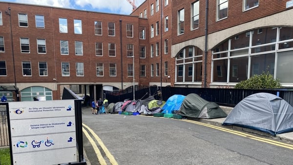 Homeless asylum seekers near the International Protection Office in Dublin last month