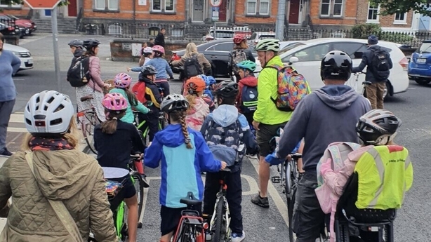 Parents and children on the Limerick 'school cycle bus'