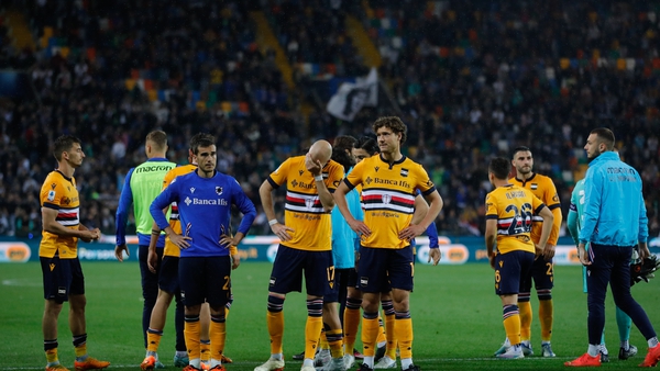 Sampdoria players dejected after their relegation was confirmed