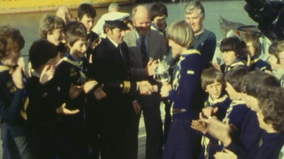 Jmmy Myler is presented with the Sea Scout of the Year award on board the LÉ Grainne in Arklow Port, County Wicklow, 1978.
