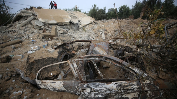 A house destroyed in an Israeli air strike on Khan Yunis in the southern Gaza Strip