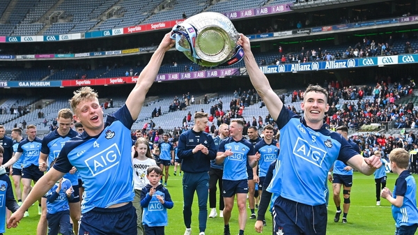 Cian Murphy and Lee Gannon celebrate with the Delaney Cup