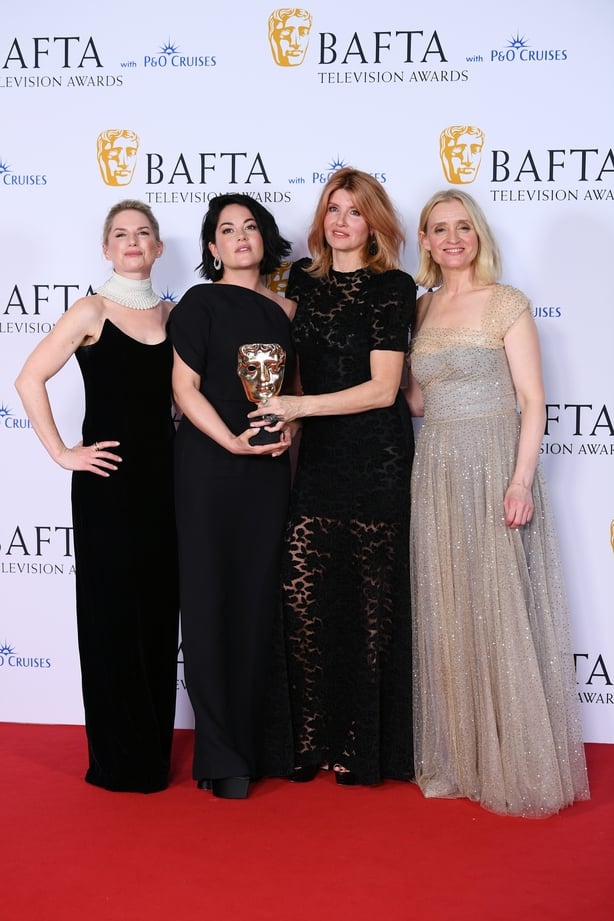 Eva Birthistle, Sarah Greene, Sharon Horgan and Anne-Marie Duff with the Drama Series Award for 'Bad Sisters'