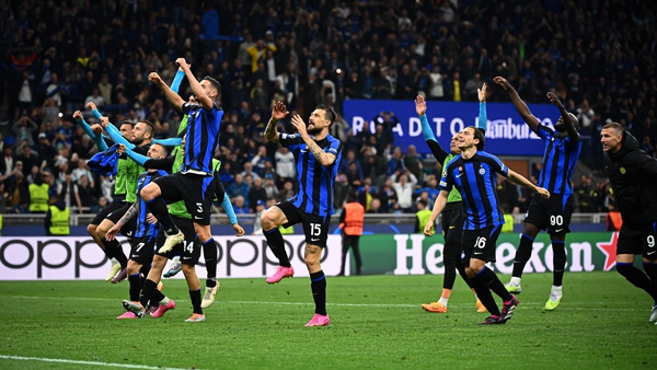 Inter players celebrate after reaching the final