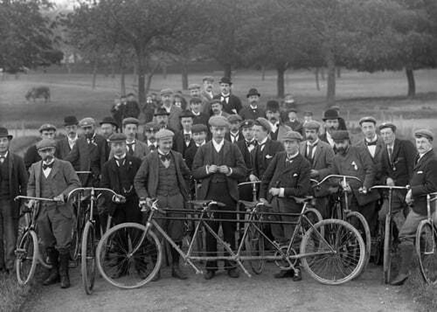 A bicycle made for three - members of the Waterford Bicycle club, pictured towards the end of the last century Photo: National Library of Ireland