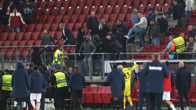 West Ham players confront fans who attacked family area