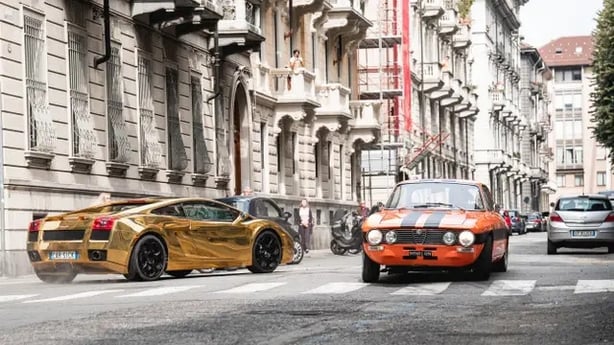 A gold Lamborghini Gallardo adds some exotica to the film. (Fast X/Universal Pictures)