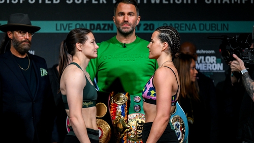 Katie Taylor and Chantelle Cameron face off at the pre-fight weigh-in