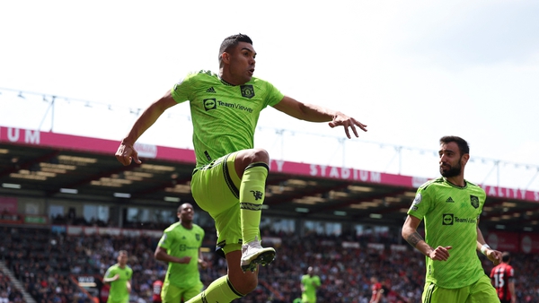 Casemiro celebrates scoring the winner for Manchester United at Bournemouth