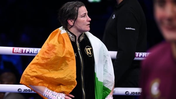 A devastated Katie Taylor following her first ever professional defeat