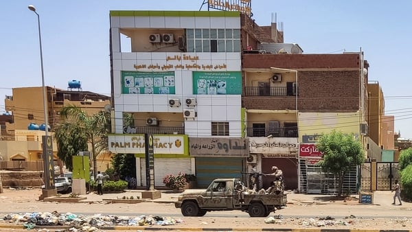 A vehicle of the paramilitary Rapid Support Forces drives through in Khartoum