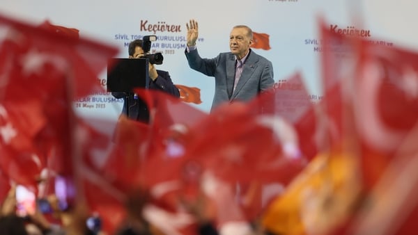 Turkish President Recep Tayyip Erdogan greets supporters at a rally in Ankara this week