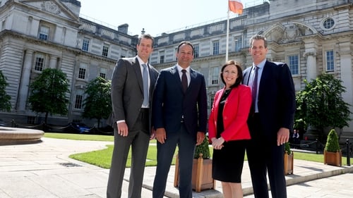 Tyler and Cameron Winklevoss together with Leo Varadkar and Siobhán Hanley, Head of Fintech & Payments, IDA Ireland