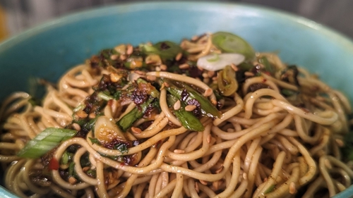 Skewered Beef on Noodle Nests Recipe