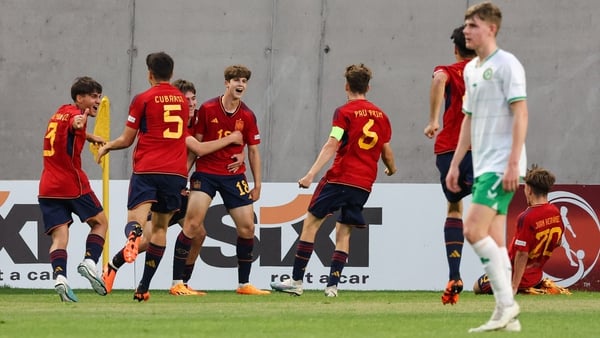 Spain celebrate Alejandro Granados' opening goal