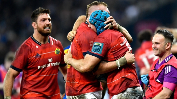 Beirne celebrates with RG Snyman after the fulltime whistle