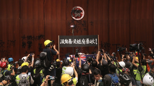 Hundreds of protesters broke into the legislature on the night of 1 July 2019, the 22nd anniversary of Hong Kong's handover from Britain to China, smashing windows and spraying graffiti