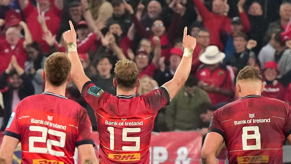 Mike Haley (centre) celebrates after Munster's win against the Stormers