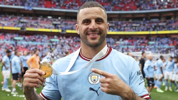 Kyle Walker with his FA Cup winner's medal on Saturday