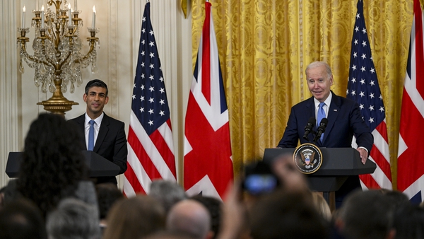 British Prime Minister Rishi Sunak and US President Joe Biden at a press conference at the White House yesterday