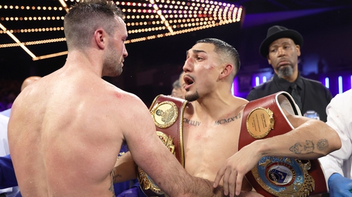 Teofimo Lopez (right) ended Josh Taylor's unbeaten record