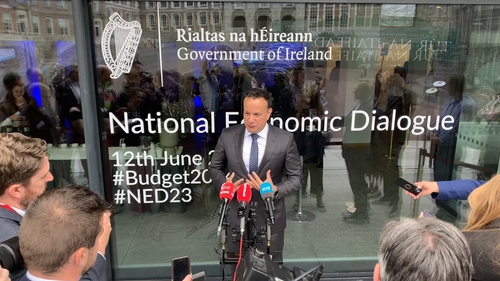 Taoiseach Leo Varadkar speaking to reporters at Dublin Castle