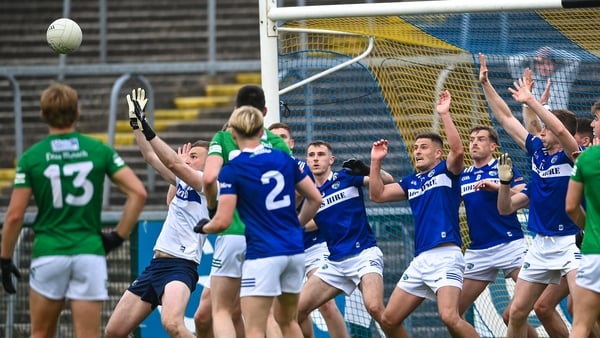 Laois defend the line late on against Fermanagh