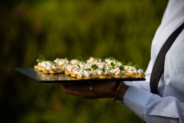 Wedding garden party reception with canapes