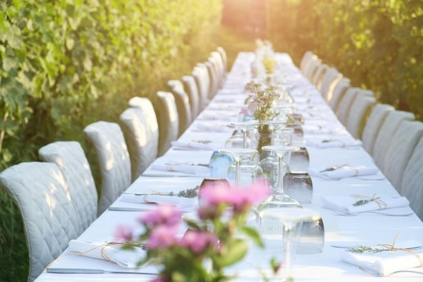 Party table set for a wedding reception