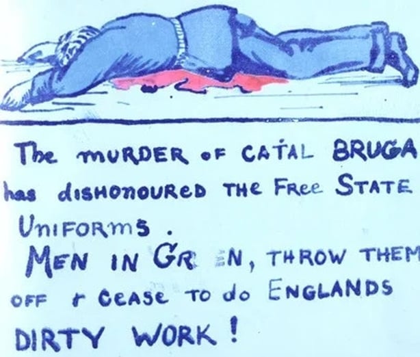 Mimeograph print depicting the body of Cathal Brugha, who fought in O'Connell Street, Dublin, on the Republican side in the Civil War and died on 7 July 1922 in the Mater Hospital from wounds received two days before. Photo: National Library of Ireland