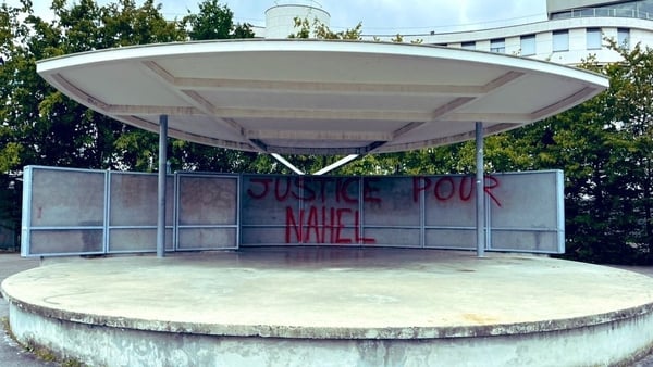 Graffiti in the Parisian suburb of Nanterre in support of Nahel M, the teenager shot dead by French police. Photo: Dónal Hassett