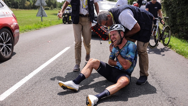 Cavendish in agony after the crash that ended his final Tour de France
