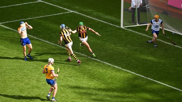 Eoin Cody (right) celebrates with TJ Reid after scoring Kilkenny's goal against Clare