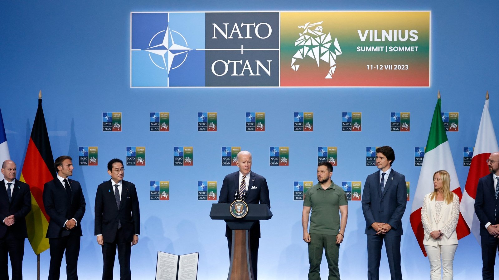 G7 powers promise Ukraine support, but NATO must wait