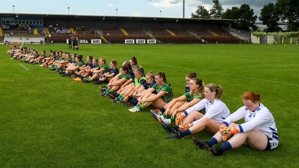 Meath and Waterford players staging a sit-down protest before their TG4 Ladies Football All-Ireland Championship match last month