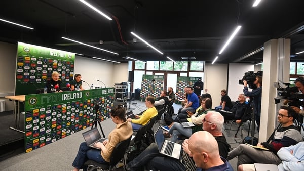 Republic of Ireland's press conference with manager Vera Pauw and captain Katie McCabe at Tallaght Stadium in Dublin before this month's match against France. Photo: Stephen McCarthy/Sportsfile via Getty Images