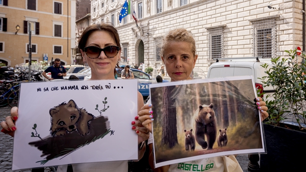 Animal rights activists demonstrating in front of the State Council in Rome, called to decide the fate of bears JJ4 and MJ5