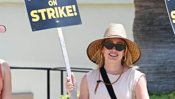 Hilary Duff on the picket line in Los Angeles on Monday