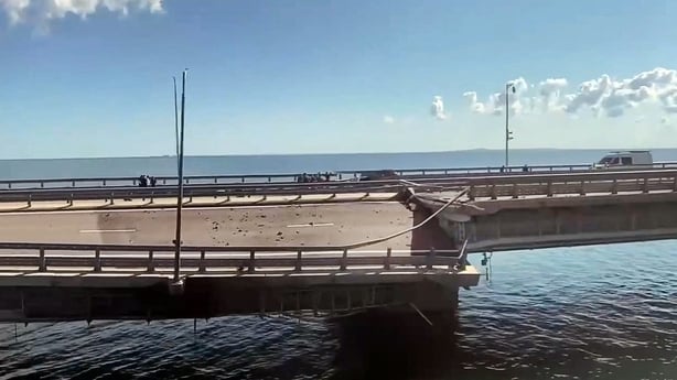 Damaged Kerch bridge in Crimea