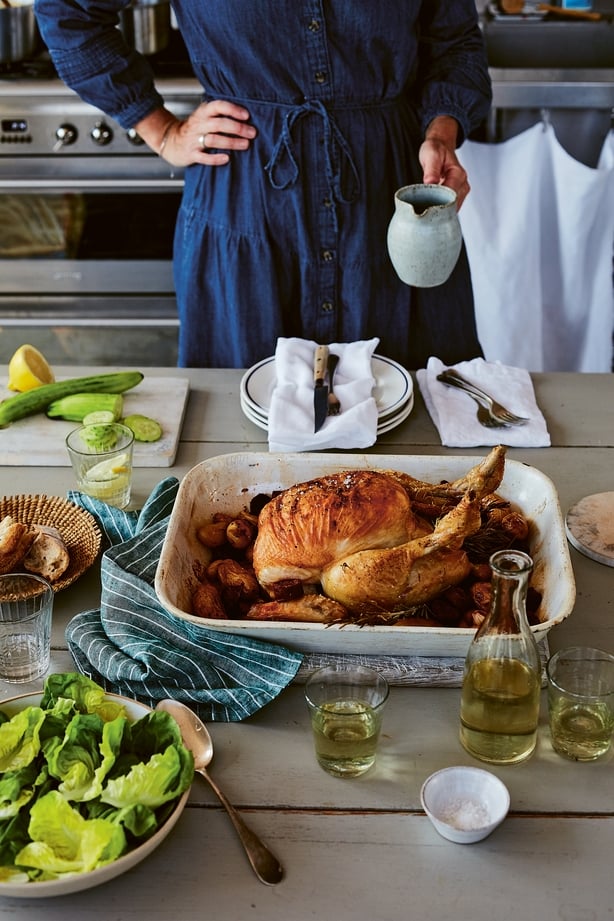 Roast chicken with chorizo, garlic and rosemary