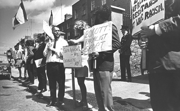 An anti-apartheid demonstration in Rathmines, Dublin at a Ireland V's South Africa cricket match (1969)
